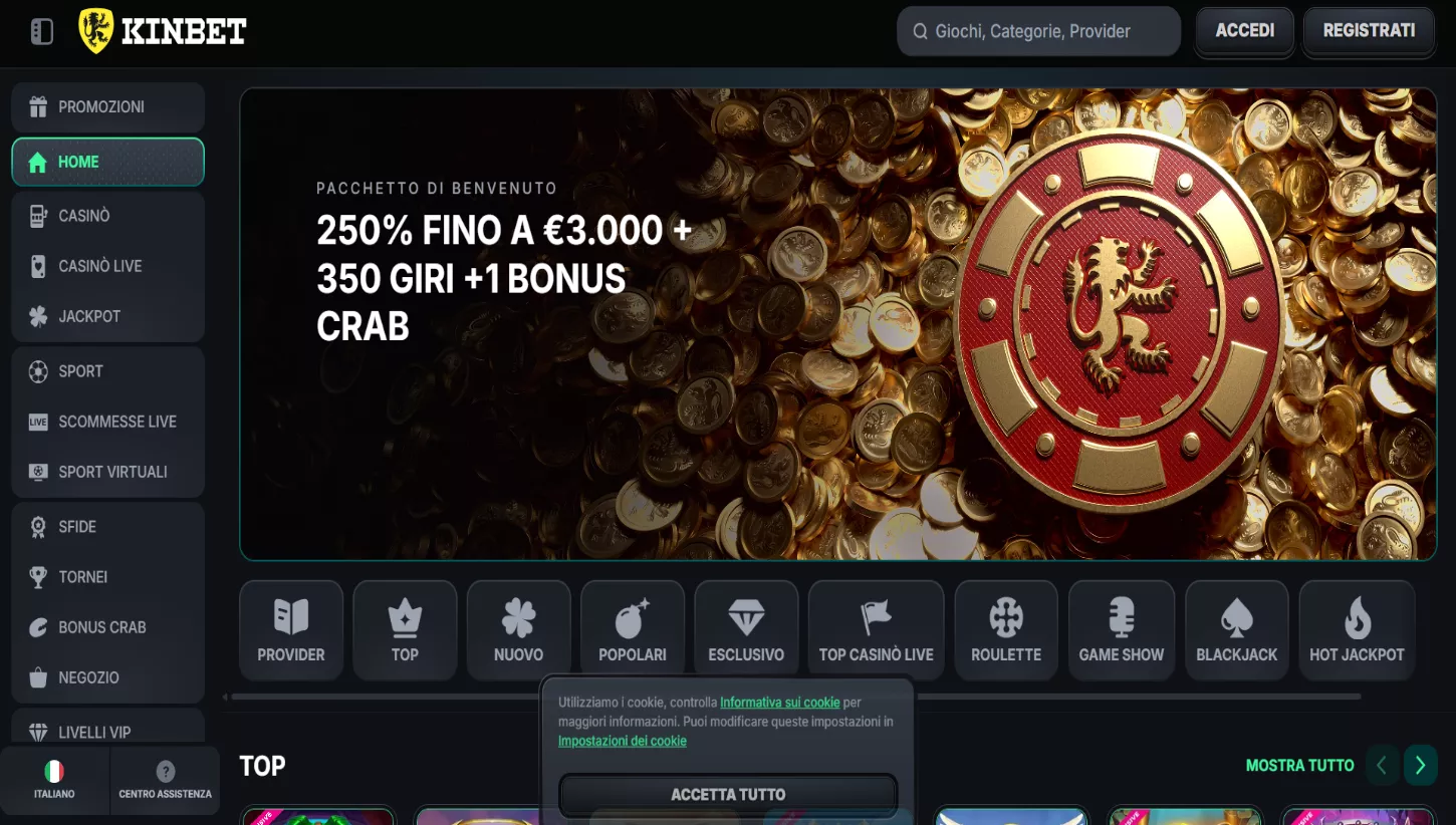 Pagina principale di Kinbet Casino